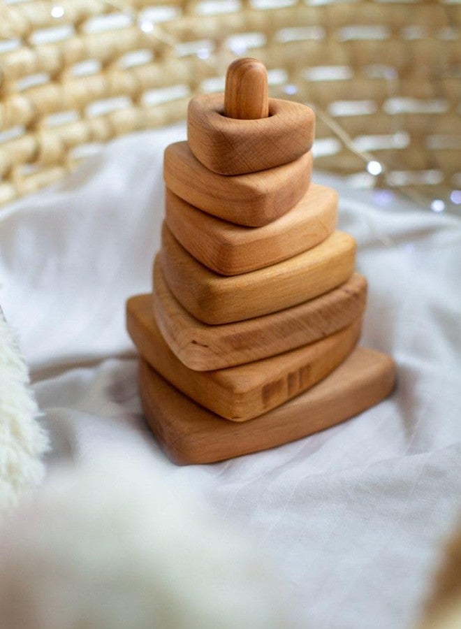Keebori Wooden Stacking Toy for Toddlers Montessori Educational Pyramid Toy for Babies Natural 25 mm Thick Baby Stacker Blocks Natural Wood, 7 Rings (Stacking Toy Triangle) - Image 2